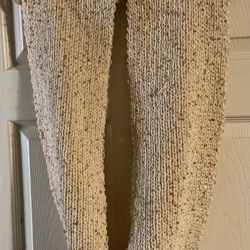 Betsey Johnson Cream Knit Scarf with Gold Details
